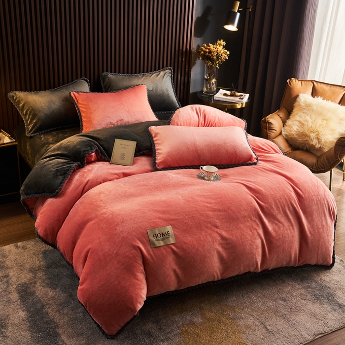 91家纺网 家纺一手货源 找家纺 早晨家纺 2025新款黑金牛奶绒纯色-单被套系列风格2 黑金-玉色