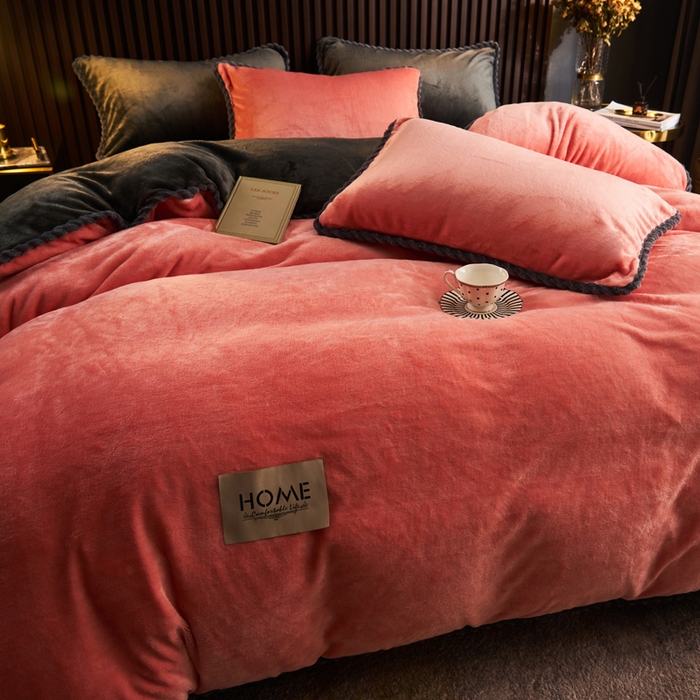 91家纺网 家纺一手货源 找家纺 早晨家纺 2025新款黑金牛奶绒纯色-单被套系列风格2 黑金-玉色