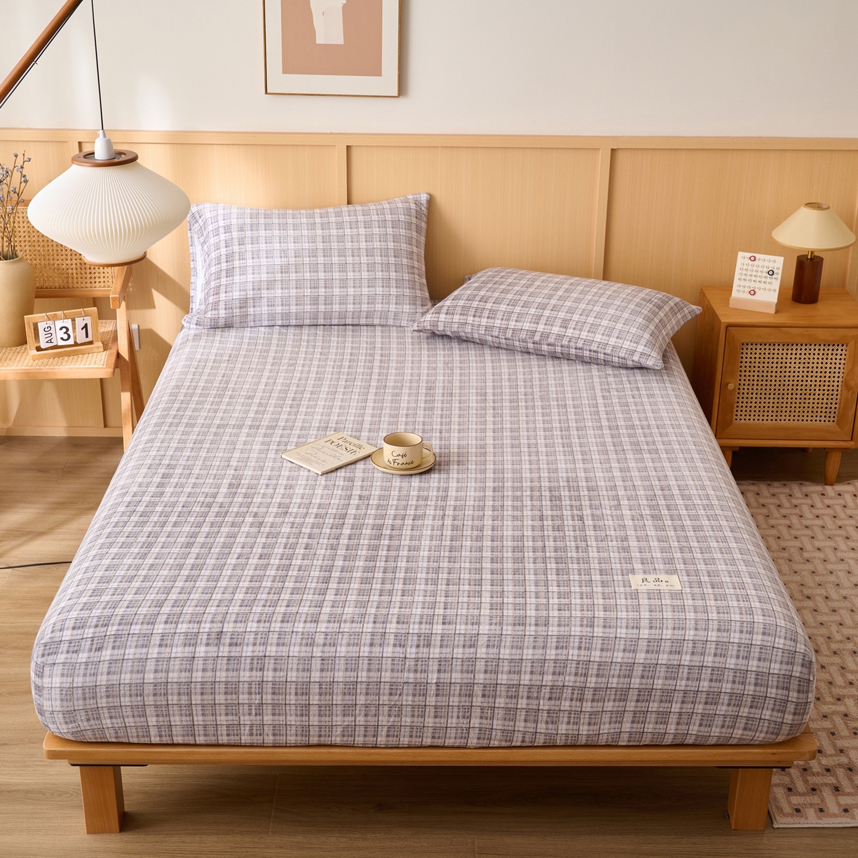 91家纺网 家纺一手货源 找家纺 早晨家纺 2025新款野牧款高克重牛奶绒印花单床笠 野牧-灰小格