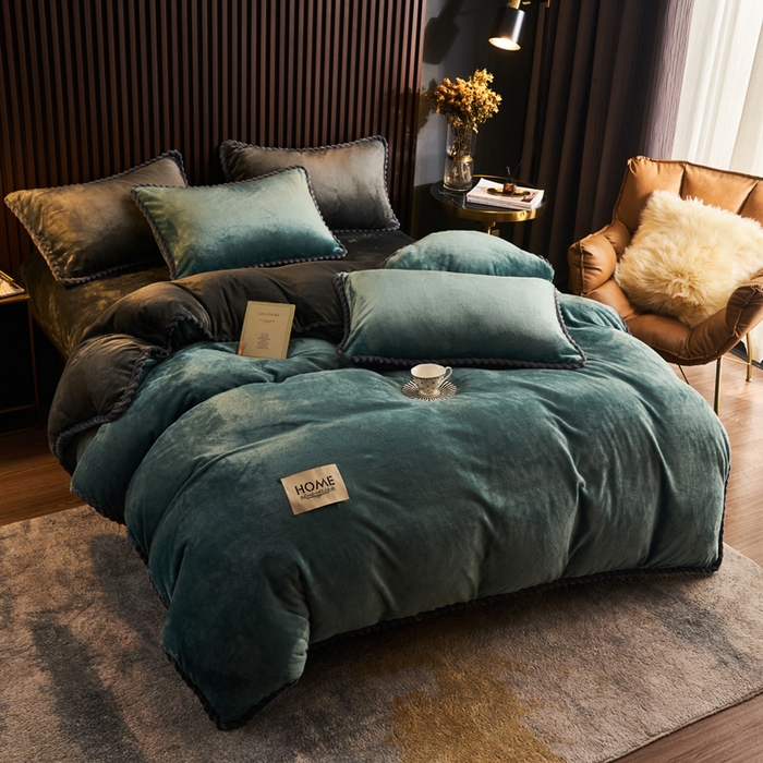 91家纺网 家纺一手货源 找家纺 早晨家纺 2025新款黑金牛奶绒纯色-单被套系列风格2 黑金-孔雀蓝