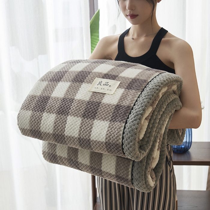 91家纺网 家纺一手货源 找家纺 早晨家纺 2025新款豆豆绒-无印双层毛毯【拉链款】 豆豆绒-多格咖