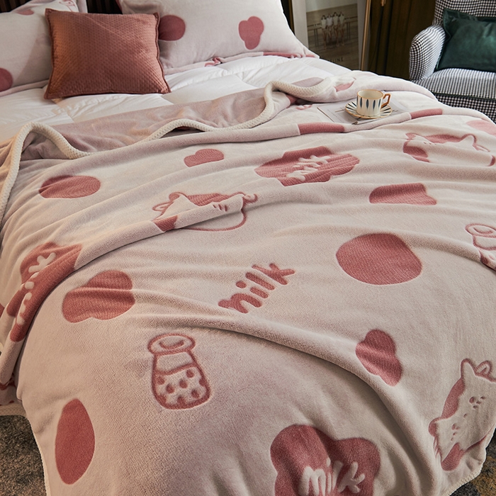 91家纺网 家纺一手货源 找家纺 早晨家纺 2025新款北影款-印花单层毛毯 北影奶牛-豆沙