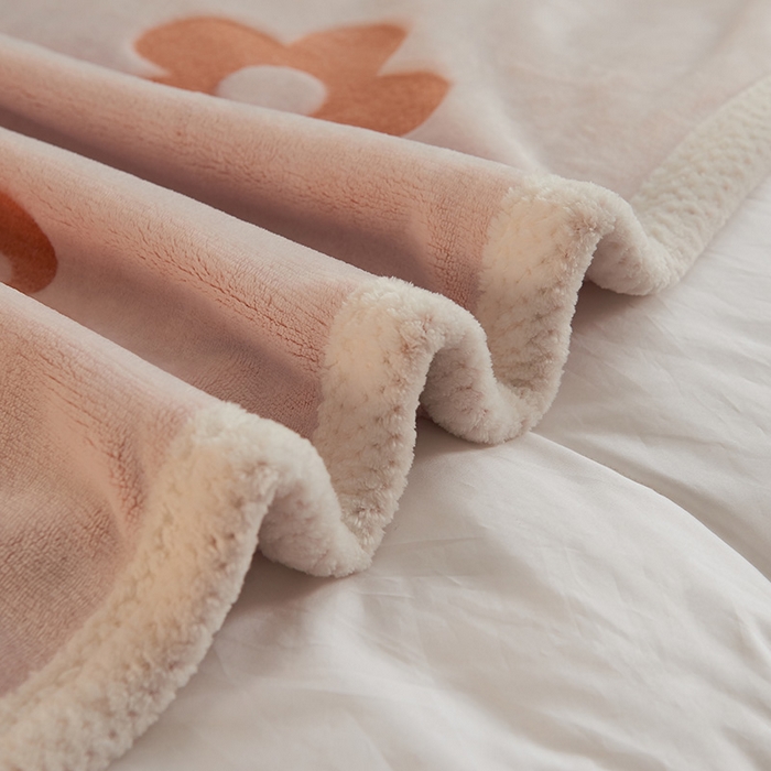 91家纺网 家纺一手货源 找家纺 早晨家纺 2025新款北影款-印花单层毛毯 北影四叶-桔