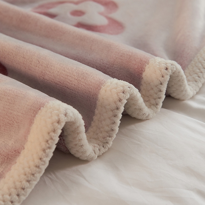 91家纺网 家纺一手货源 找家纺 早晨家纺 2025新款北影款-印花单层毛毯 北影四叶-豆沙