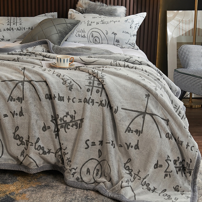 91家纺网 家纺一手货源 找家纺 早晨家纺 2025新款北影款-印花单层毛毯 北影方程-灰