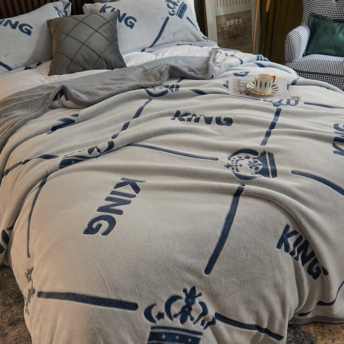 91家纺网 家纺一手货源 找家纺 早晨家纺 2025新款北影款-印花单层毛毯 北影皇冠-蓝