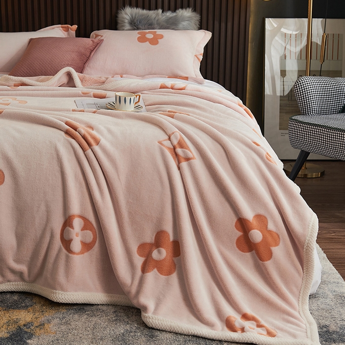 91家纺网 家纺一手货源 找家纺 早晨家纺 2025新款北影款-印花单层毛毯 北影四叶-桔