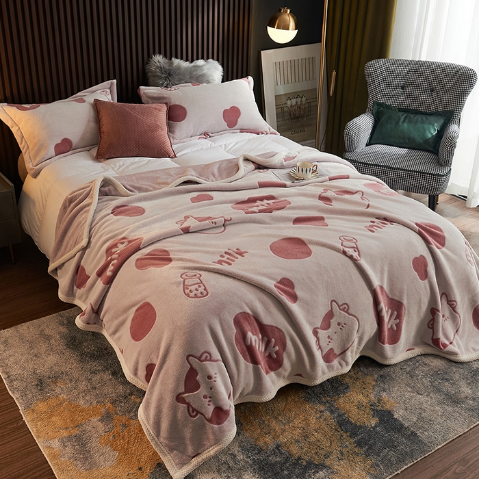 91家纺网 家纺一手货源 找家纺 早晨家纺 2025新款北影款-印花单层毛毯 北影奶牛-豆沙