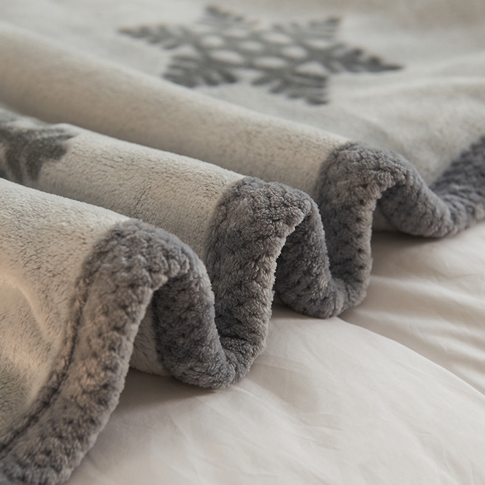 91家纺网 家纺一手货源 找家纺 早晨家纺 2025新款北影款-印花单层毛毯 北影雪花-灰