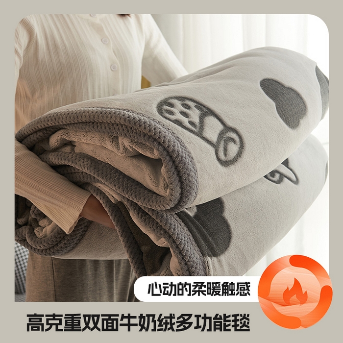 早晨家纺 2025新款北影款-印花单层毛毯 北影奶牛-灰