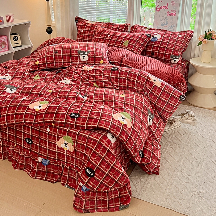 91家纺网 家纺一手货源 找家纺 （总）仟网汇 2025新款牛奶绒豆豆绒床盖四件套