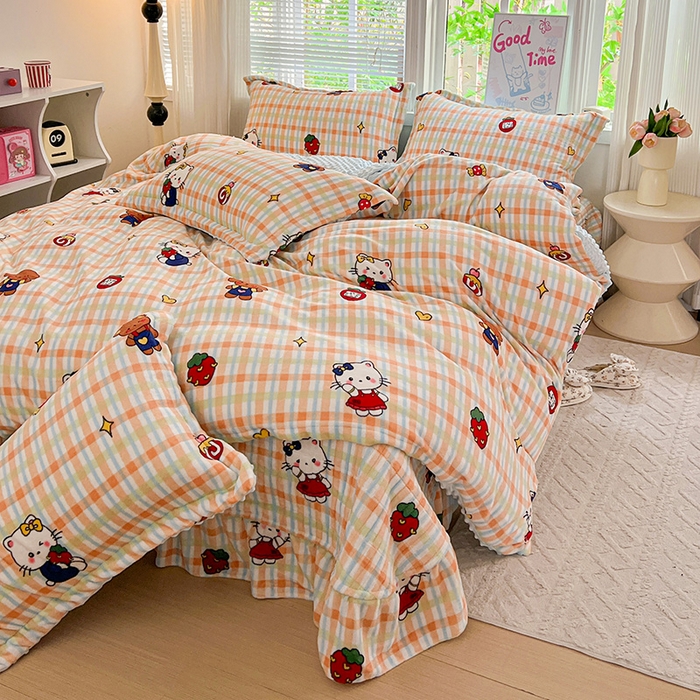 91家纺网 家纺一手货源 找家纺 （总）仟网汇 2025新款牛奶绒豆豆绒床盖四件套