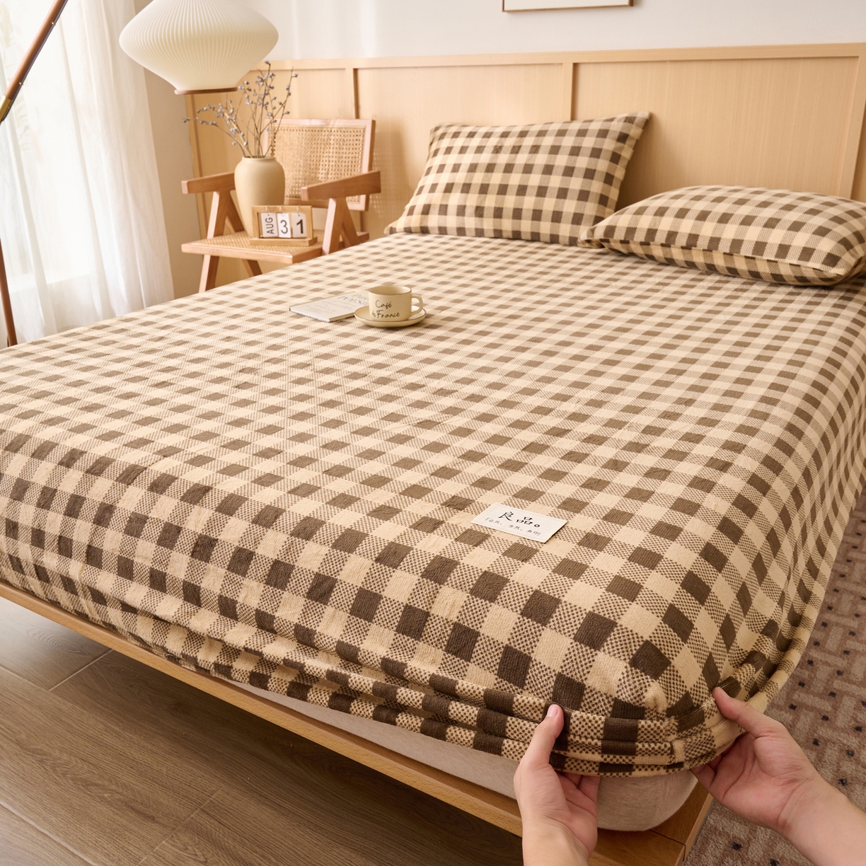 早晨家纺 2025新款野牧款高克重牛奶绒印花单床笠 野牧-咖小格