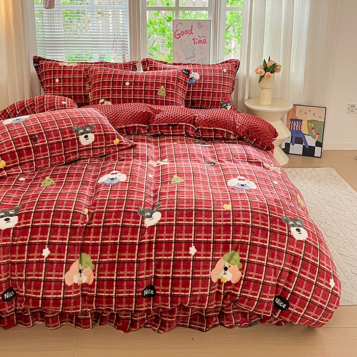 91家纺网 家纺一手货源 找家纺 （总）仟网汇 2025新款牛奶绒豆豆绒床盖四件套