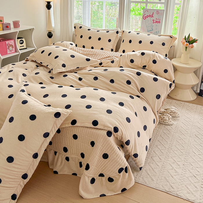 仟网汇 2025新款牛奶绒豆豆绒床盖四件套 奶茶啵啵