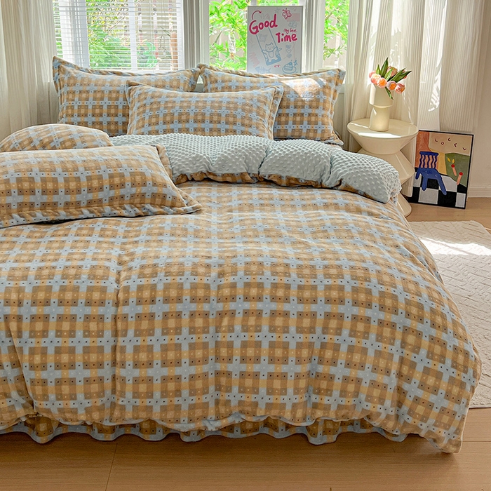 91家纺网 家纺一手货源 找家纺 仟网汇 2025新款牛奶绒豆豆绒床盖四件套 简爱