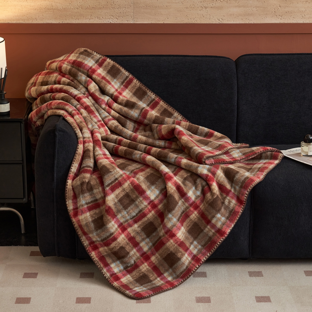 91家纺网 家纺一手货源 找家纺 早晨家纺 2025新款230g双层羊绒牛奶绒毛毯 双层毛毯-苏格兰格