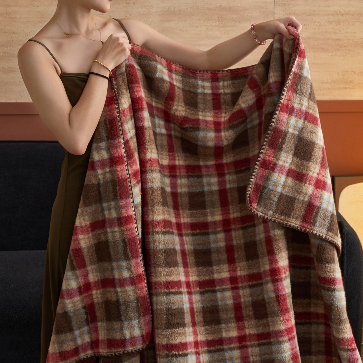 91家纺网 家纺一手货源 找家纺 早晨家纺 2025新款230g双层羊绒牛奶绒毛毯 双层毛毯-苏格兰格