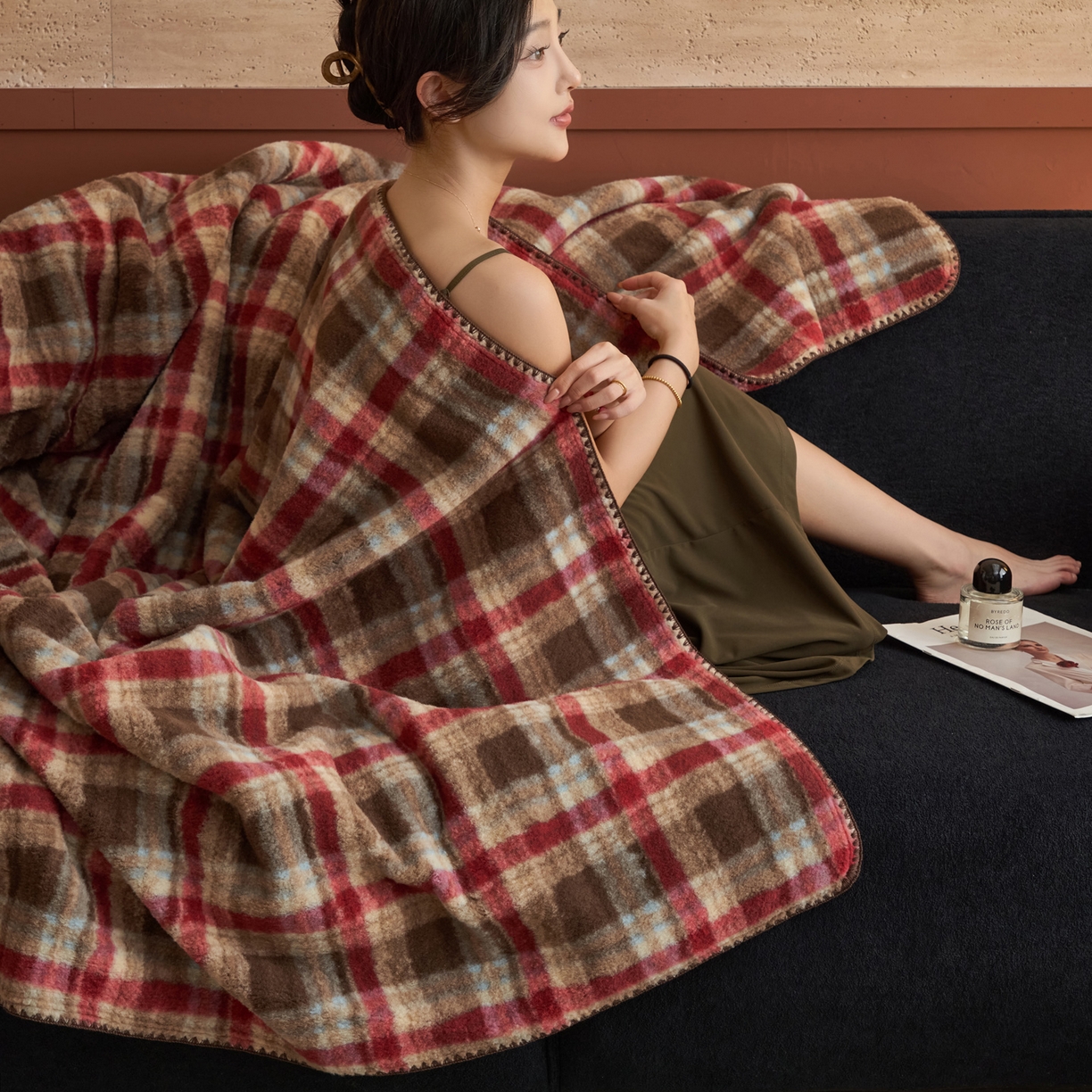 91家纺网 家纺一手货源 找家纺 早晨家纺 2025新款230g双层羊绒牛奶绒毛毯 双层毛毯-苏格兰格