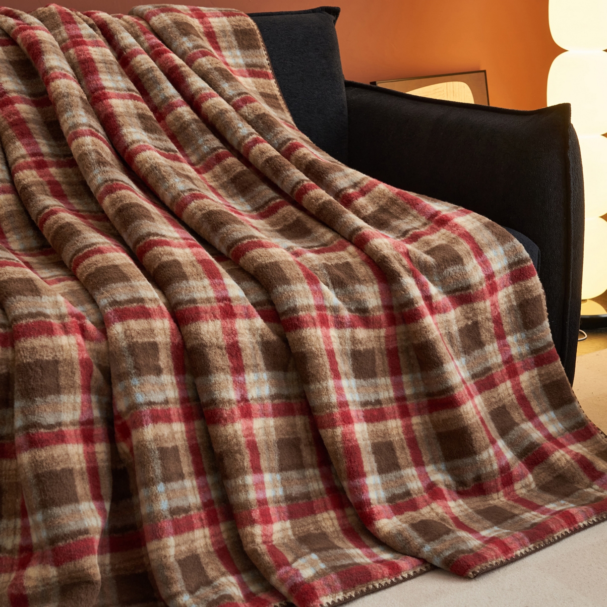 91家纺网 家纺一手货源 找家纺 早晨家纺 2025新款230g双层羊绒牛奶绒毛毯 双层毛毯-苏格兰格