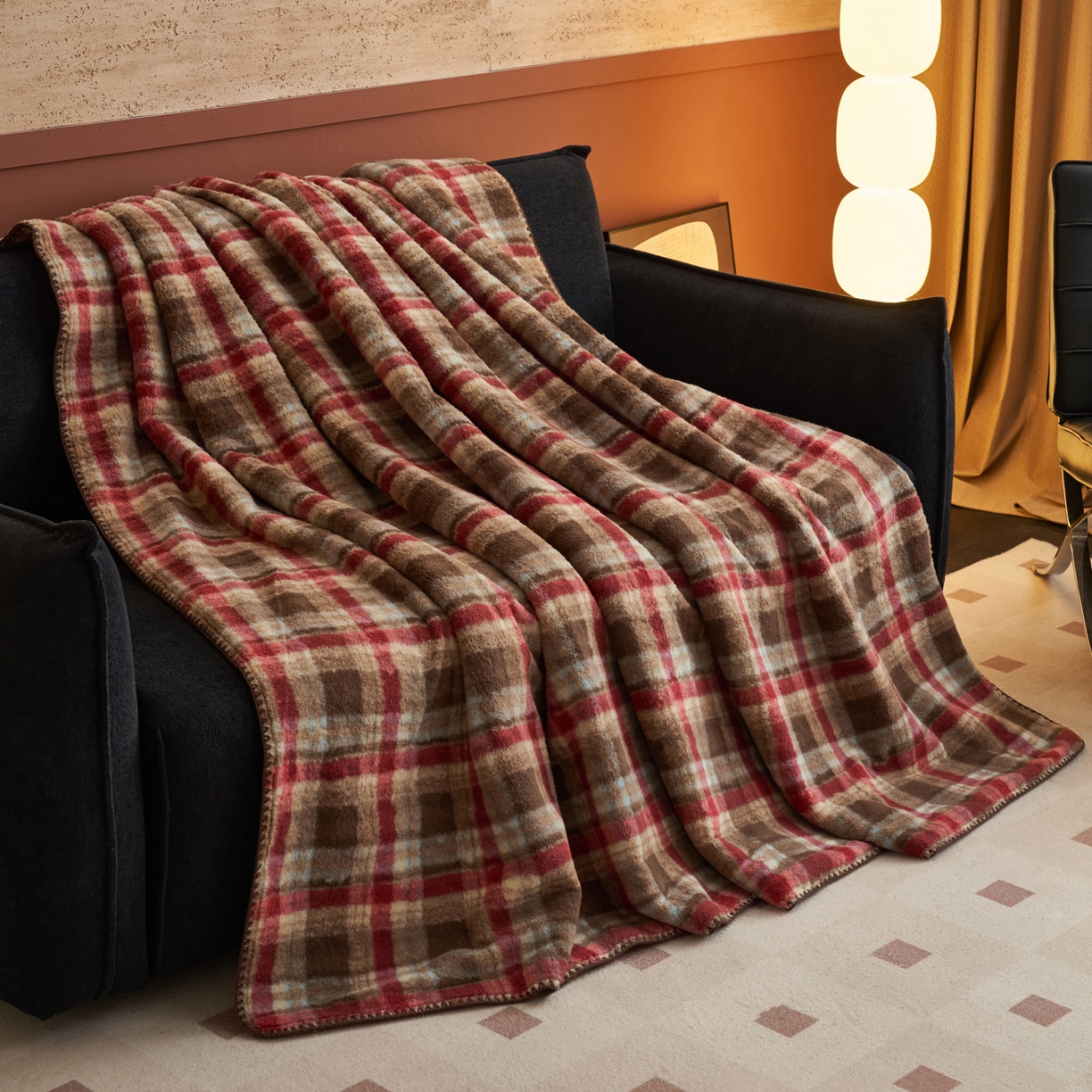 91家纺网 家纺一手货源 找家纺 早晨家纺 2025新款230g双层羊绒牛奶绒毛毯 双层毛毯-苏格兰格