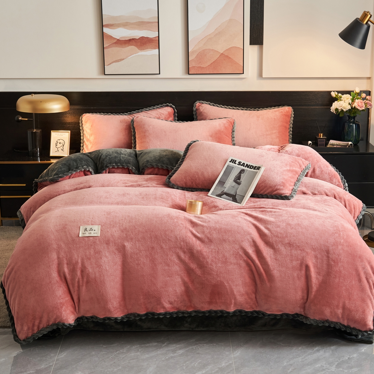 91家纺网 家纺一手货源 找家纺 早晨家纺 2025新款黑金牛奶绒纯色-单被套系列风格1 黑金-豆沙