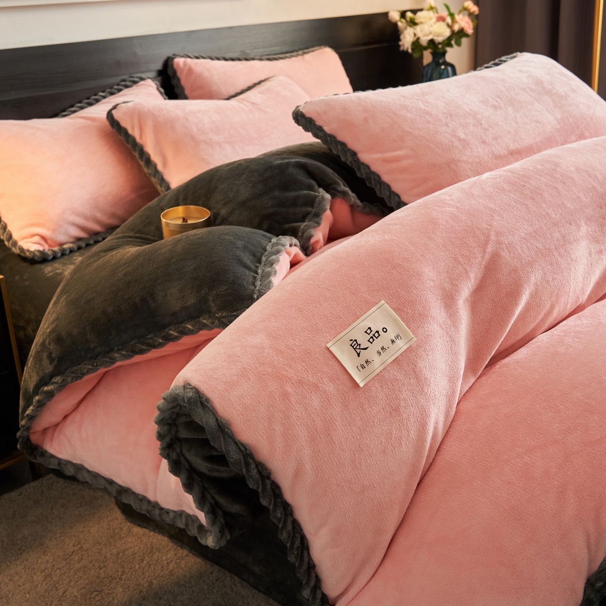 91家纺网 家纺一手货源 找家纺 早晨家纺 2025新款黑金牛奶绒纯色-单被套系列风格1 黑金-玉色