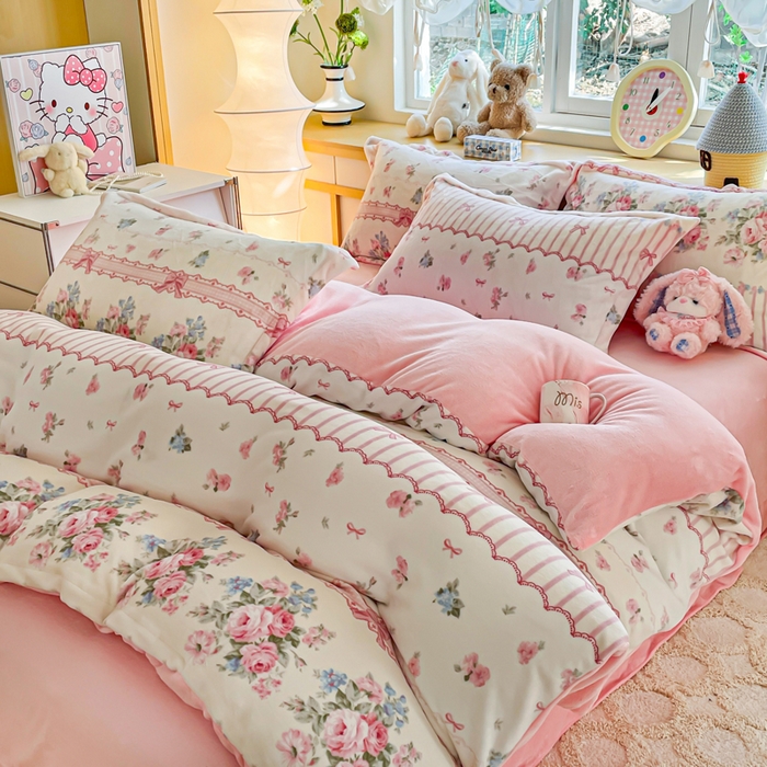 91家纺网 家纺一手货源 找家纺 仟网汇 2025新款双面牛奶绒四件套 欧风花影