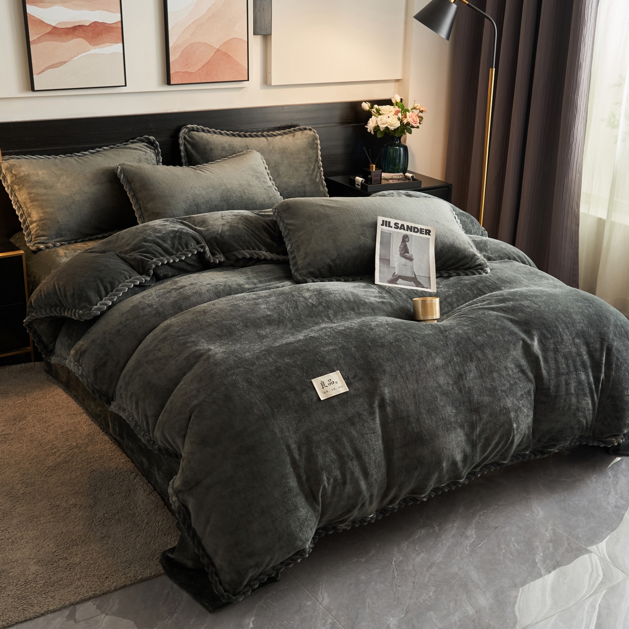 91家纺网 家纺一手货源 找家纺 早晨家纺 2025新款黑金牛奶绒纯色-单被套系列风格1 黑金-深灰