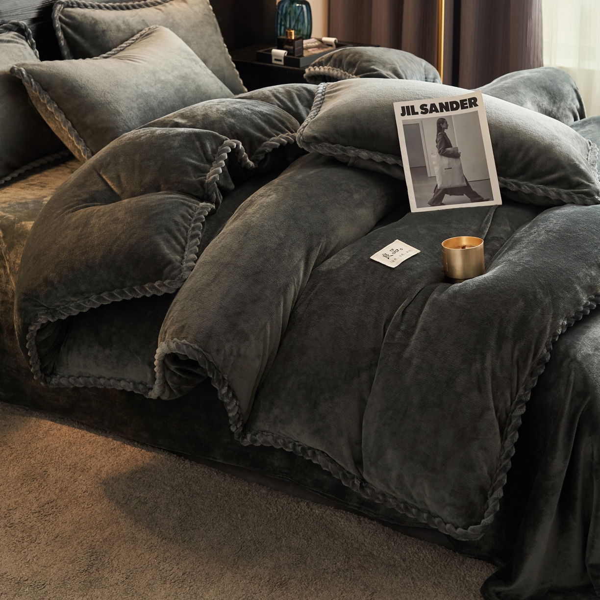 91家纺网 家纺一手货源 找家纺 早晨家纺 2025新款黑金牛奶绒纯色-单被套系列风格1 黑金-深灰