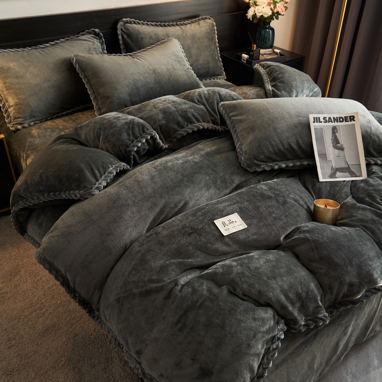 91家纺网 家纺一手货源 找家纺 早晨家纺 2025新款黑金牛奶绒纯色-单被套系列风格1 黑金-深灰