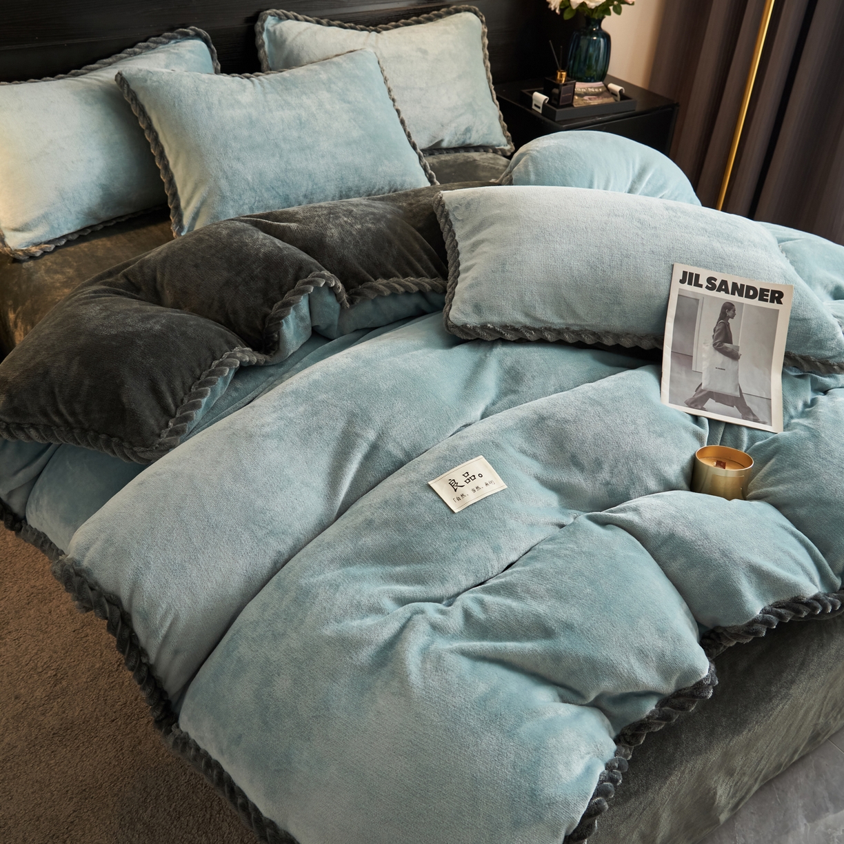 91家纺网 家纺一手货源 找家纺 早晨家纺 2025新款黑金牛奶绒纯色-单被套系列风格1 黑金-孔蓝