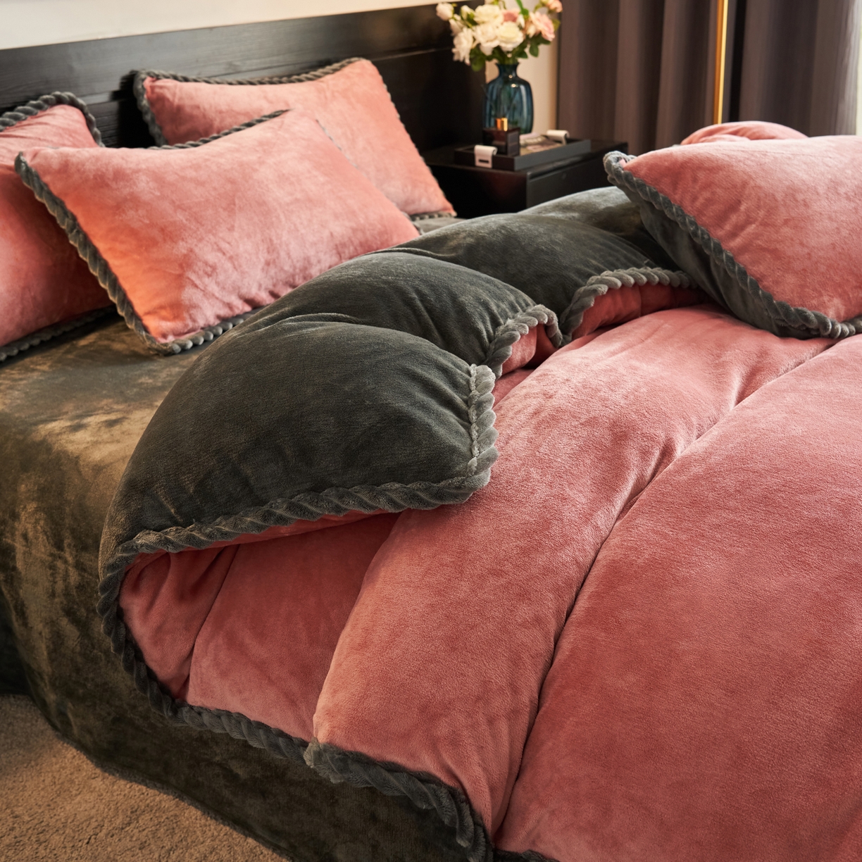 91家纺网 家纺一手货源 找家纺 早晨家纺 2025新款黑金牛奶绒纯色-单被套系列风格1 黑金-豆沙