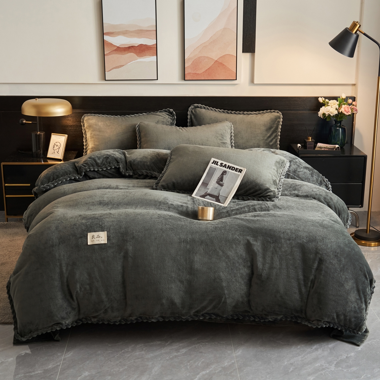 91家纺网 家纺一手货源 找家纺 早晨家纺 2025新款黑金牛奶绒纯色-单被套系列风格1 黑金-深灰