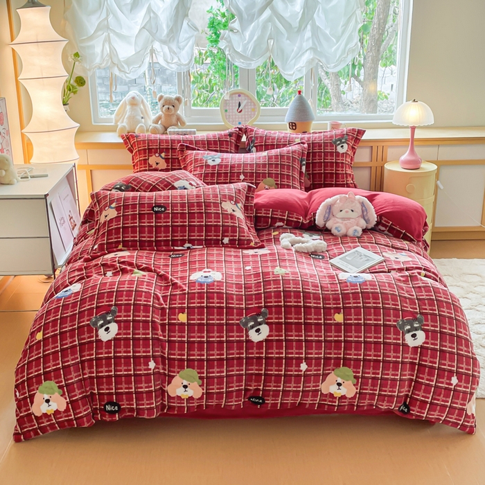 91家纺网 家纺一手货源 找家纺 仟网汇 2025新款双面牛奶绒四件套 圣诞汪