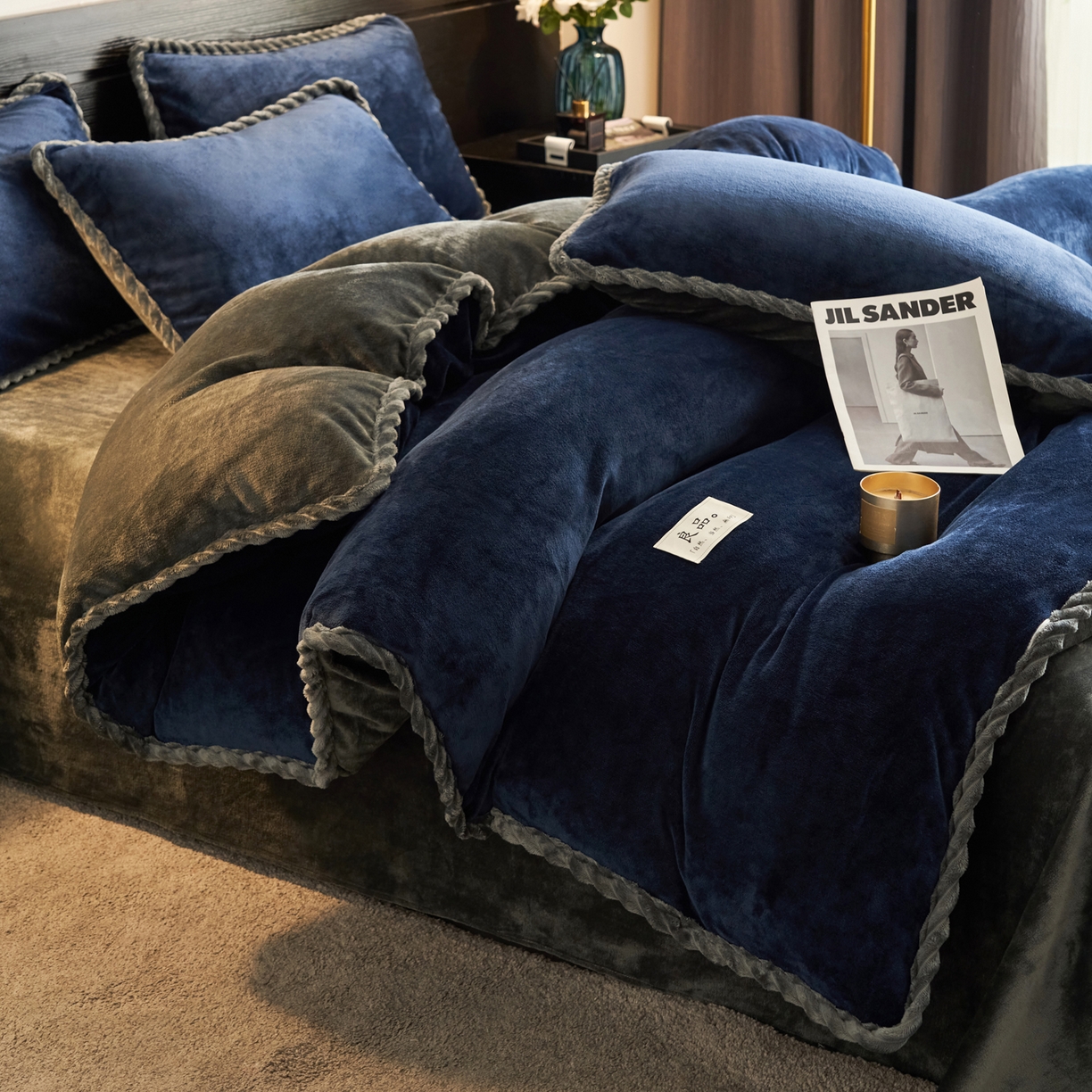 91家纺网 家纺一手货源 找家纺 早晨家纺 2025新款黑金牛奶绒纯色-单被套系列风格1 黑金-深蓝