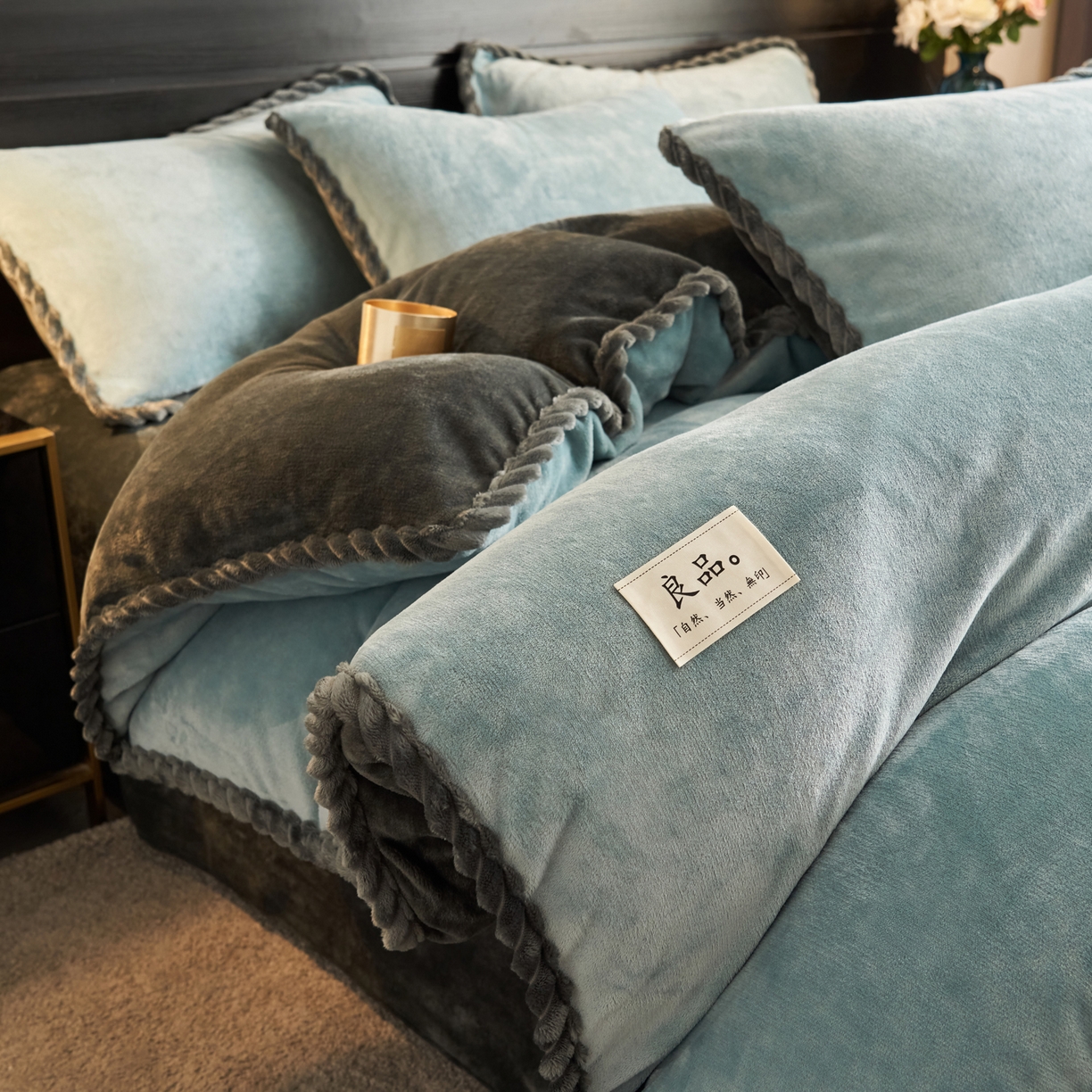 91家纺网 家纺一手货源 找家纺 早晨家纺 2025新款黑金牛奶绒纯色-单被套系列风格1 黑金-孔蓝