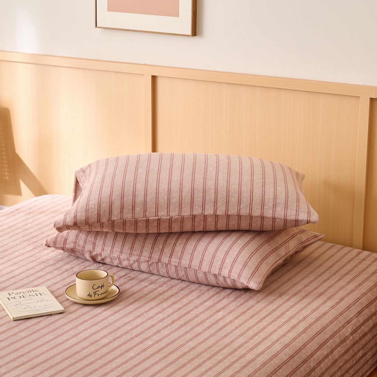 91家纺网 家纺一手货源 找家纺 早晨家纺 2025新款野牧款高克重牛奶绒印花单床笠 野牧-竖条咖