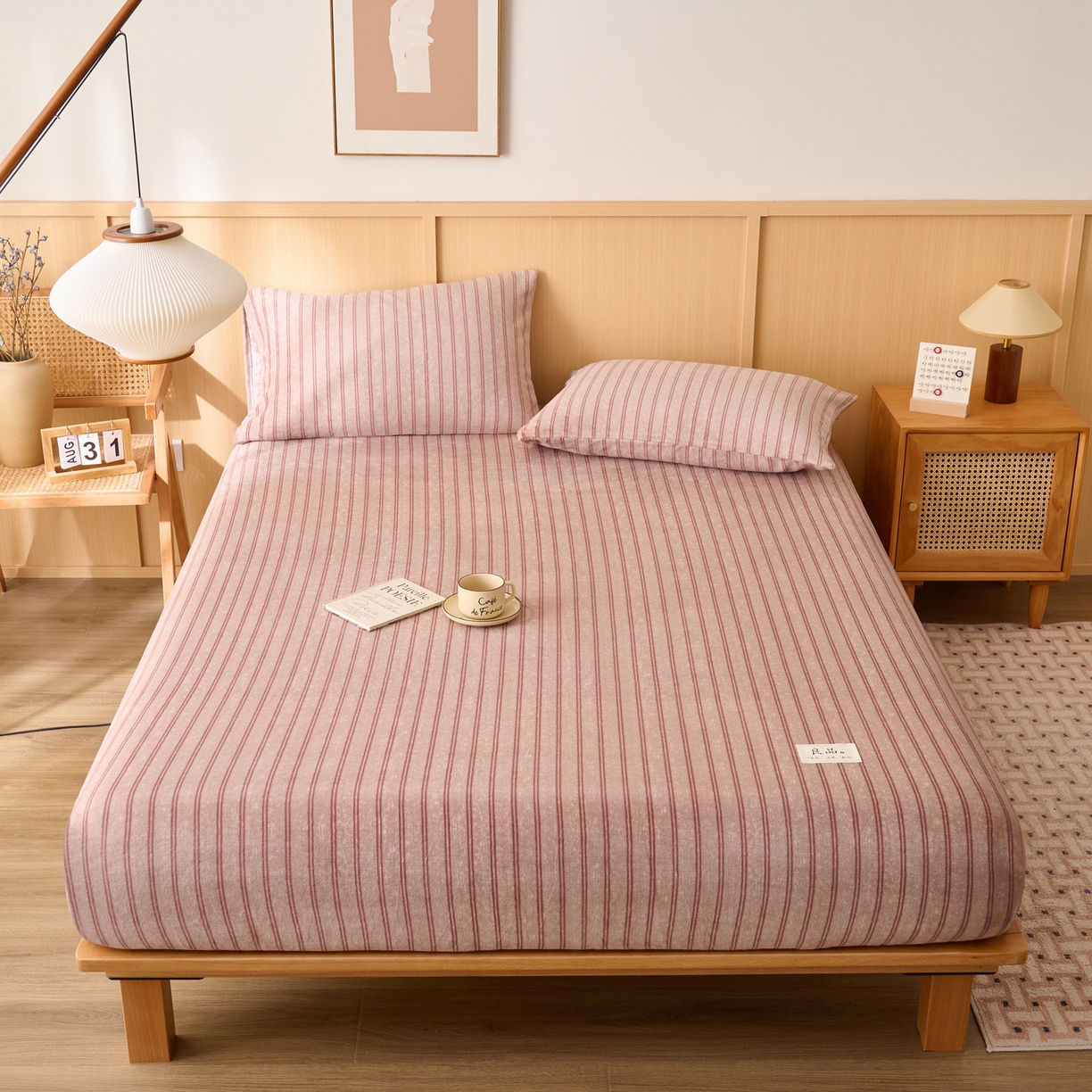 91家纺网 家纺一手货源 找家纺 早晨家纺 2025新款野牧款高克重牛奶绒印花单床笠 野牧-竖条咖