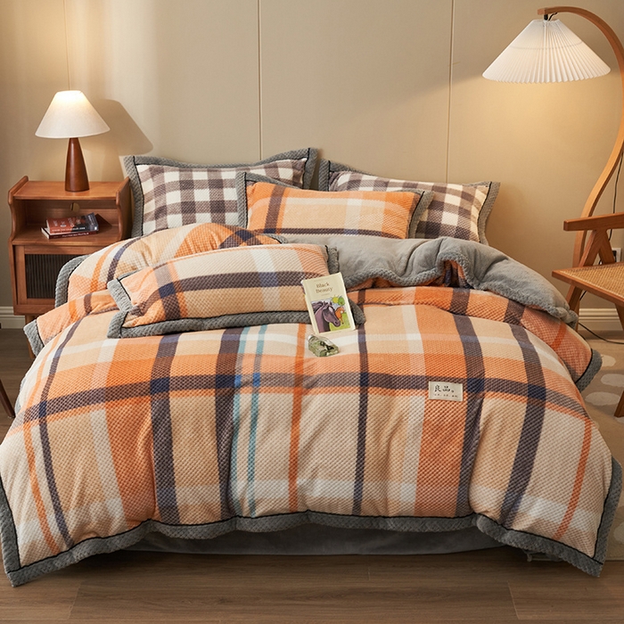 91家纺网 家纺一手货源 找家纺 早晨家纺 2025新款豆豆款菠萝格-单被套 豆豆绒-大格橙