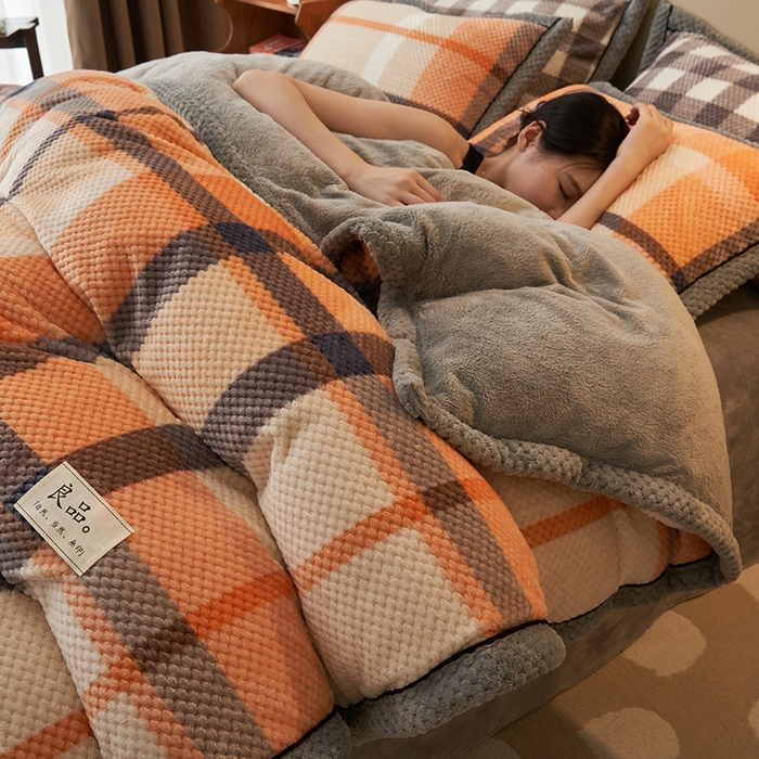 91家纺网 家纺一手货源 找家纺 早晨家纺 2025新款豆豆款菠萝格-单被套 豆豆绒-大格橙