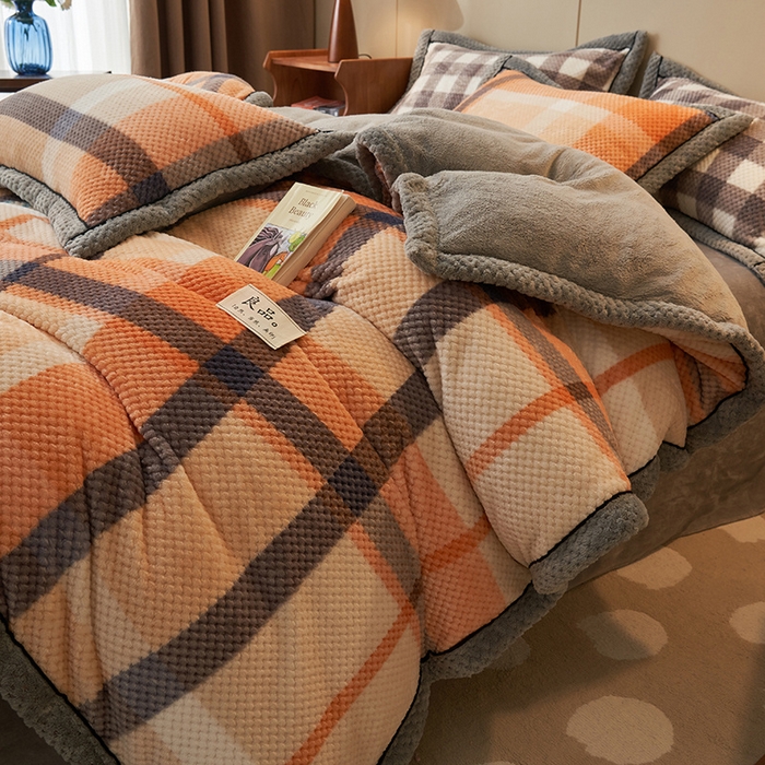 91家纺网 家纺一手货源 找家纺 早晨家纺 2025新款豆豆款菠萝格-单被套 豆豆绒-大格橙