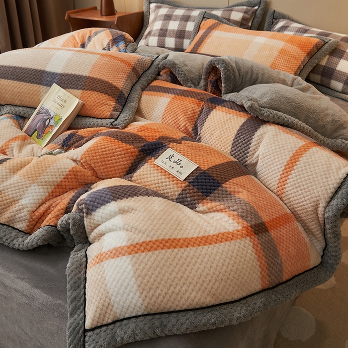 91家纺网 家纺一手货源 找家纺 早晨家纺 2025新款豆豆款菠萝格-单被套 豆豆绒-大格橙