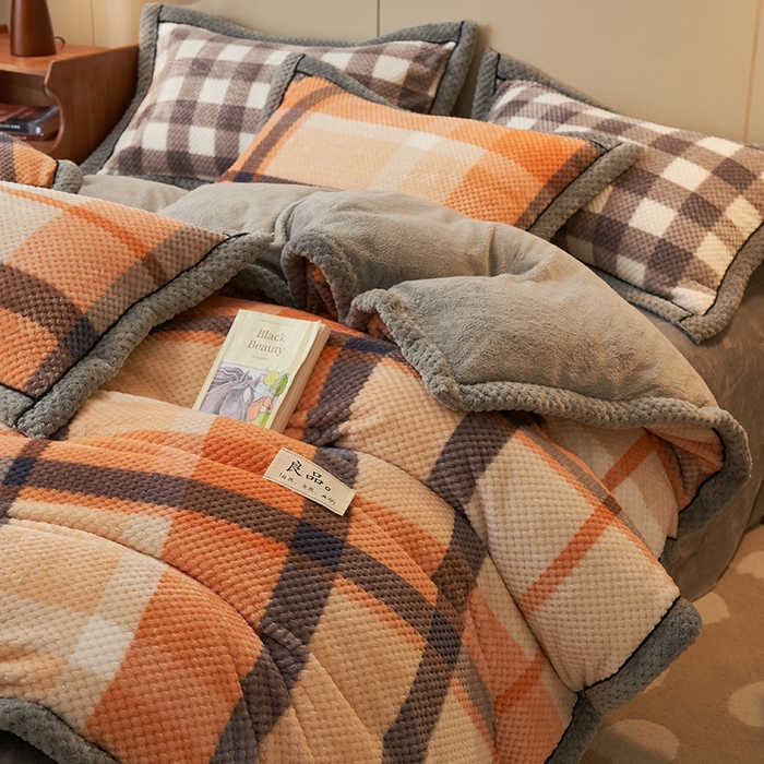 91家纺网 家纺一手货源 找家纺 早晨家纺 2025新款豆豆款菠萝格-单被套 豆豆绒-大格橙