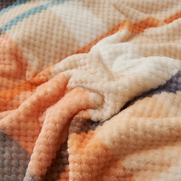 91家纺网 家纺一手货源 找家纺 早晨家纺 2025新款豆豆款菠萝格-单被套 豆豆绒-大格橙