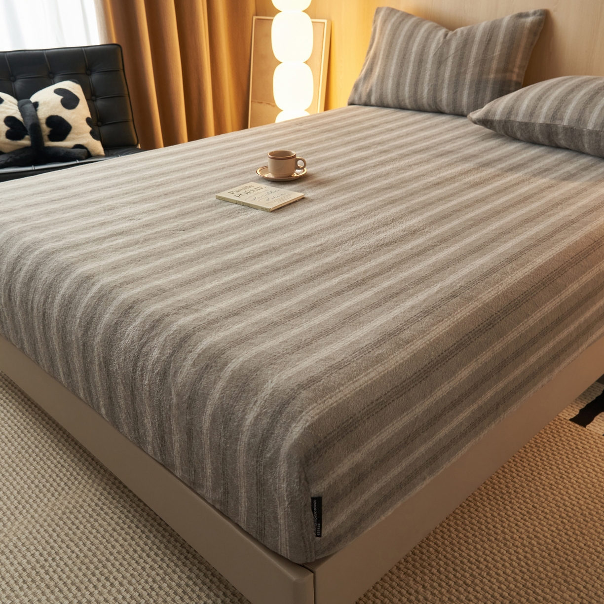 91家纺网 家纺一手货源 找家纺 早晨家纺 2025新款未末款仿羊绒牛奶绒床笠 未末-深灰