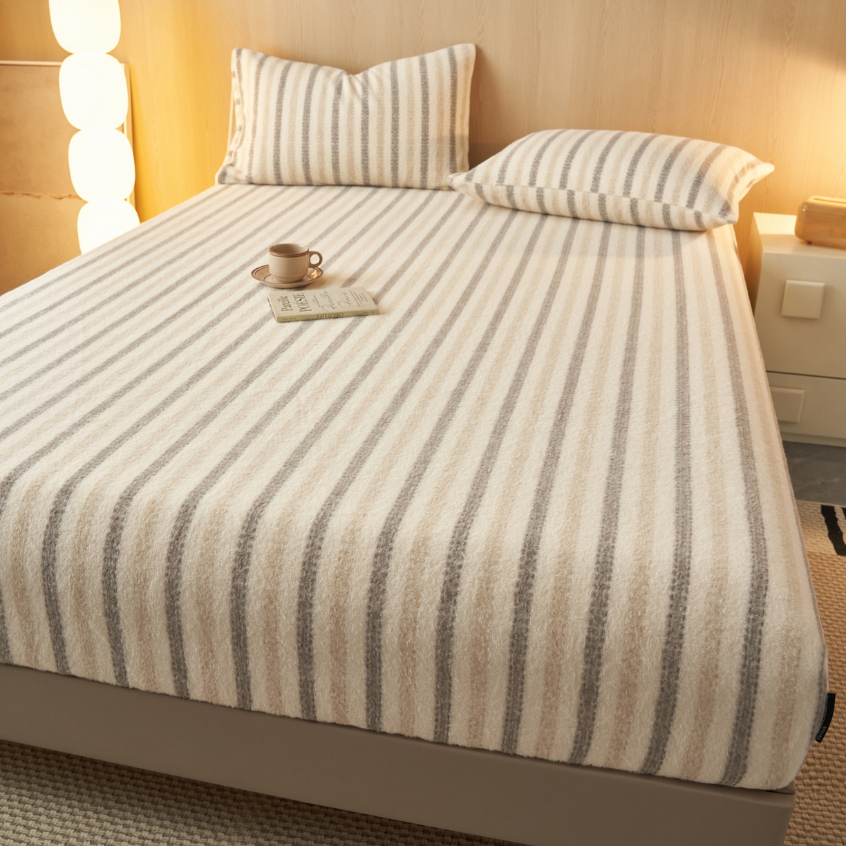 91家纺网 家纺一手货源 找家纺 早晨家纺 2025新款未末款仿羊绒牛奶绒床笠 未末-浅棕