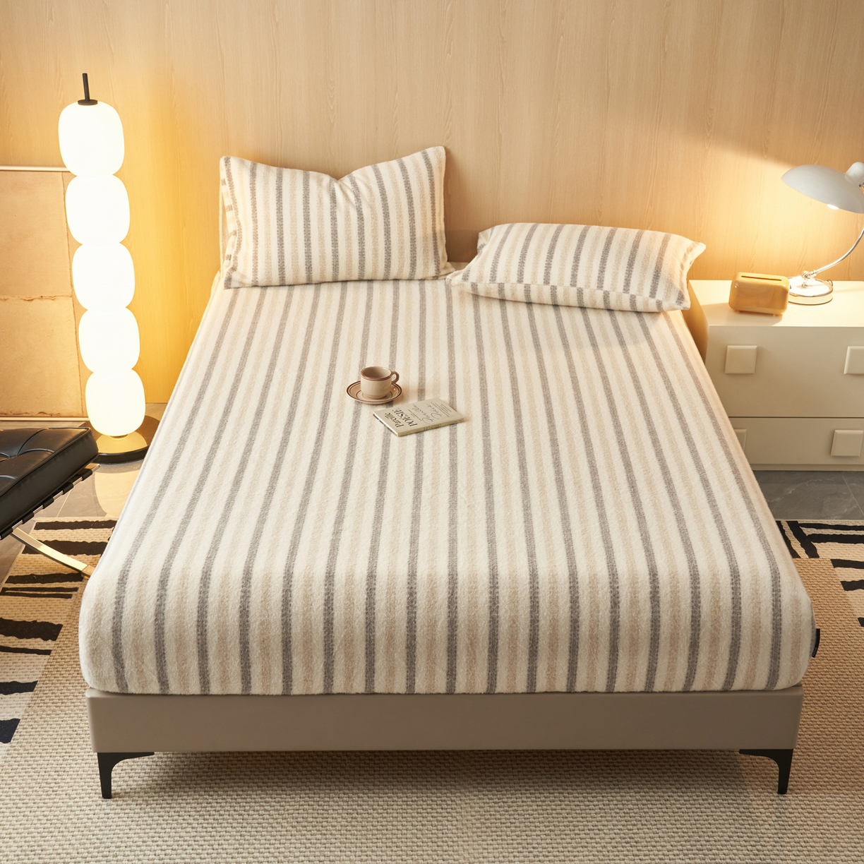 91家纺网 家纺一手货源 找家纺 早晨家纺 2025新款未末款仿羊绒牛奶绒床笠 未末-浅棕