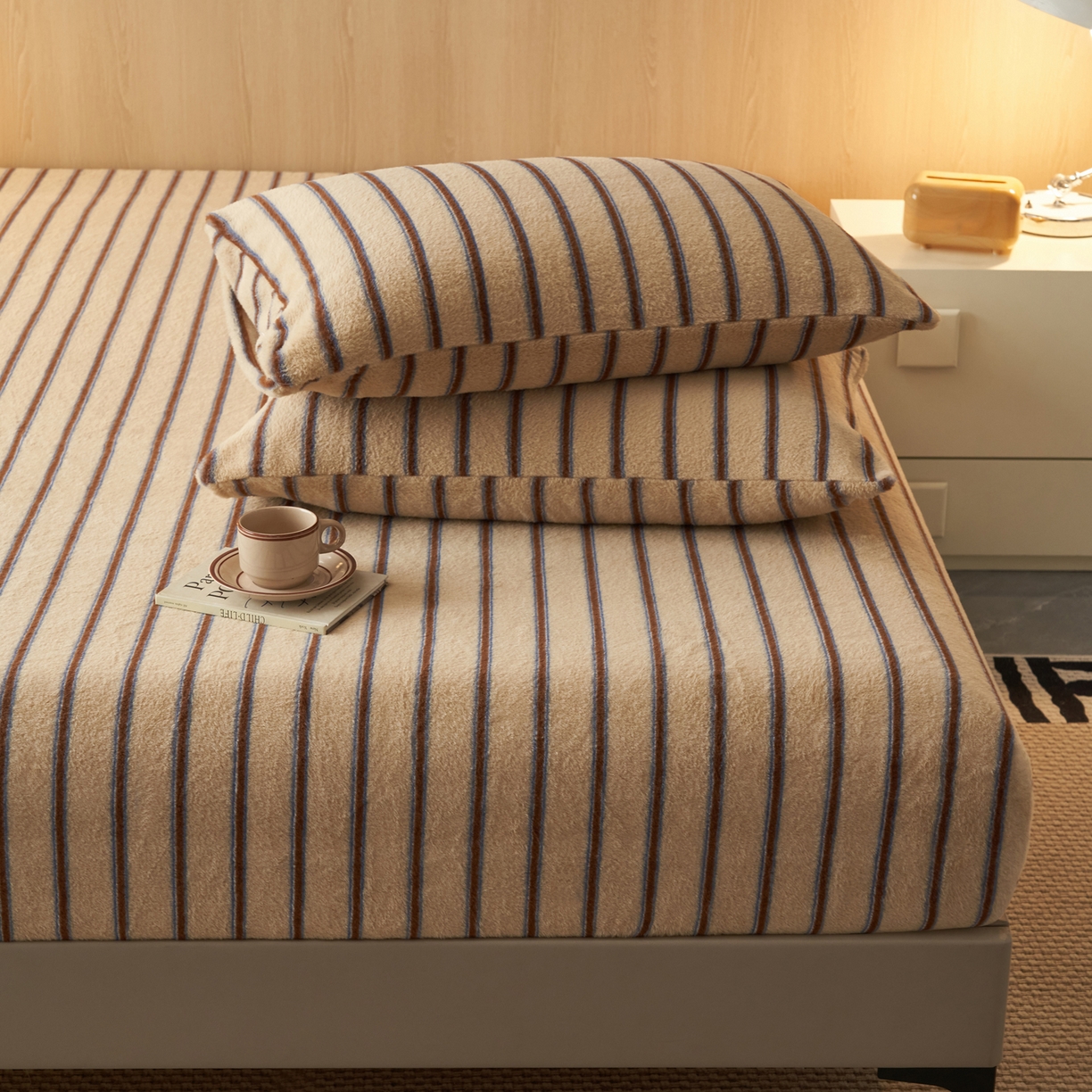 91家纺网 家纺一手货源 找家纺 早晨家纺 2025新款未末款仿羊绒牛奶绒床笠 未末-暖棕