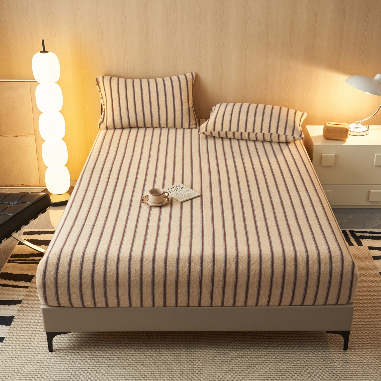 91家纺网 家纺一手货源 找家纺 早晨家纺 2025新款未末款仿羊绒牛奶绒床笠 未末-暖棕